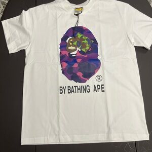 Bape White Tee with Camo Ape Graphic